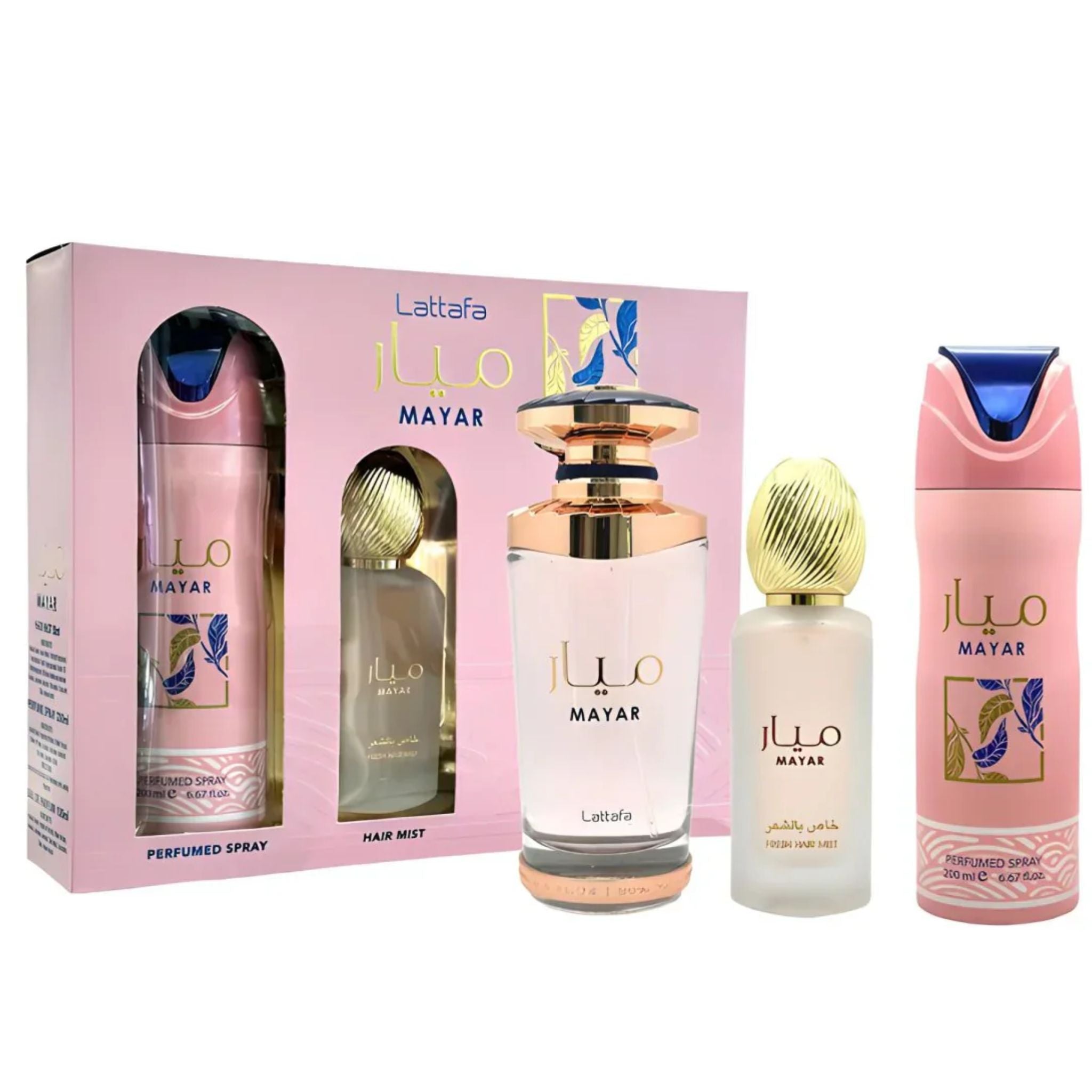 Mayar Gift Set Eau De Parfum 100 ml / 3.4 fl.oz + Deodorant 6.67 oz + Hair Mist 1.7 oz For Women by Lattafa