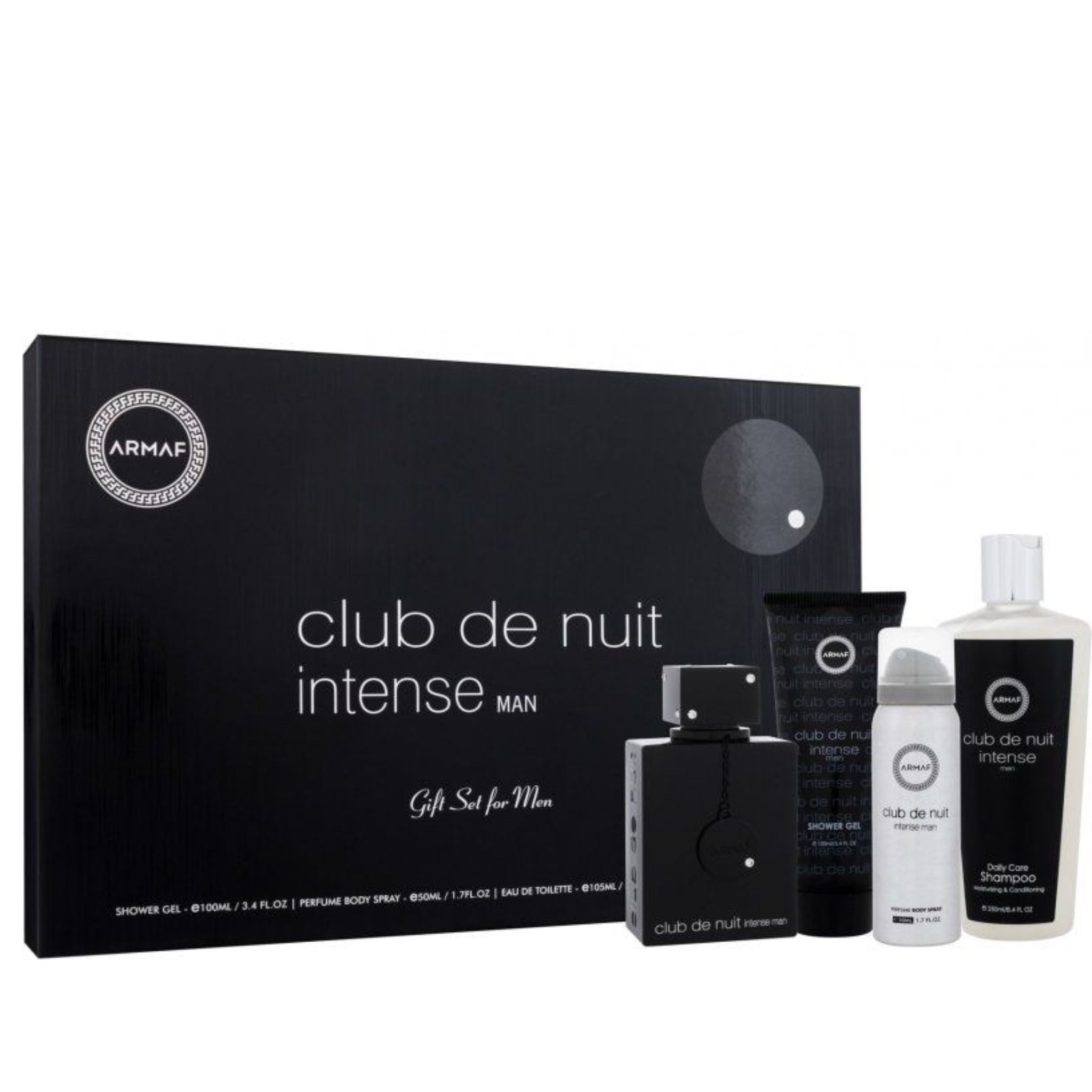 Club de Nuit Intense Gift Set Eau De Toilette 106 ml / 3.6 fl.oz + Body Spray 1.7 oz + Shower Gel 3.4 oz + Shampoo 8.4 oz For Men by Armaf